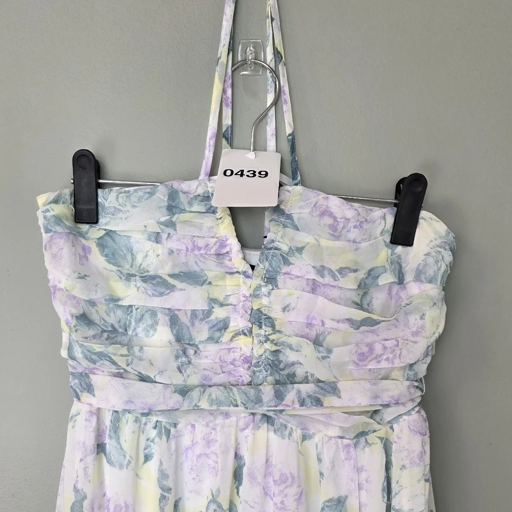 Lulus Effortlessly Abloom Green Multi Floral Ruched Halter Maxi Dress, Small
